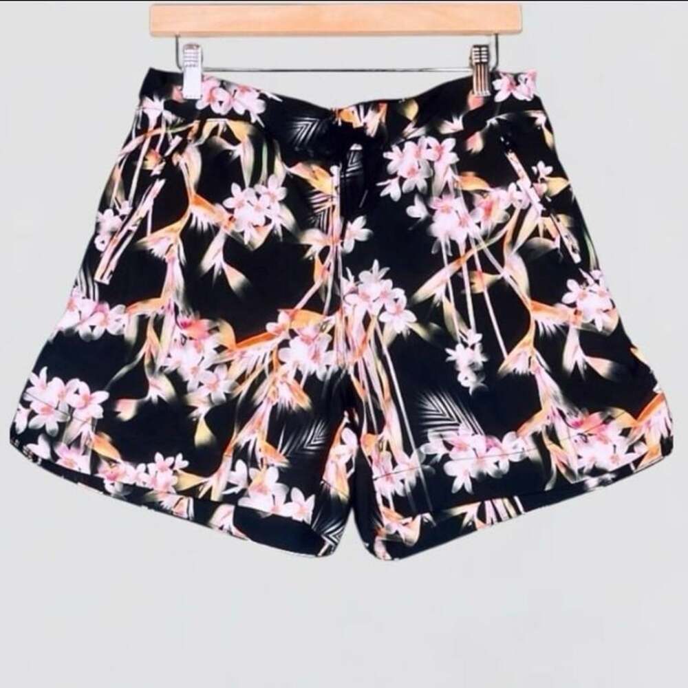 Tangerine Women's Black Tropical Floral Print Active Running Shorts Size XL/XG